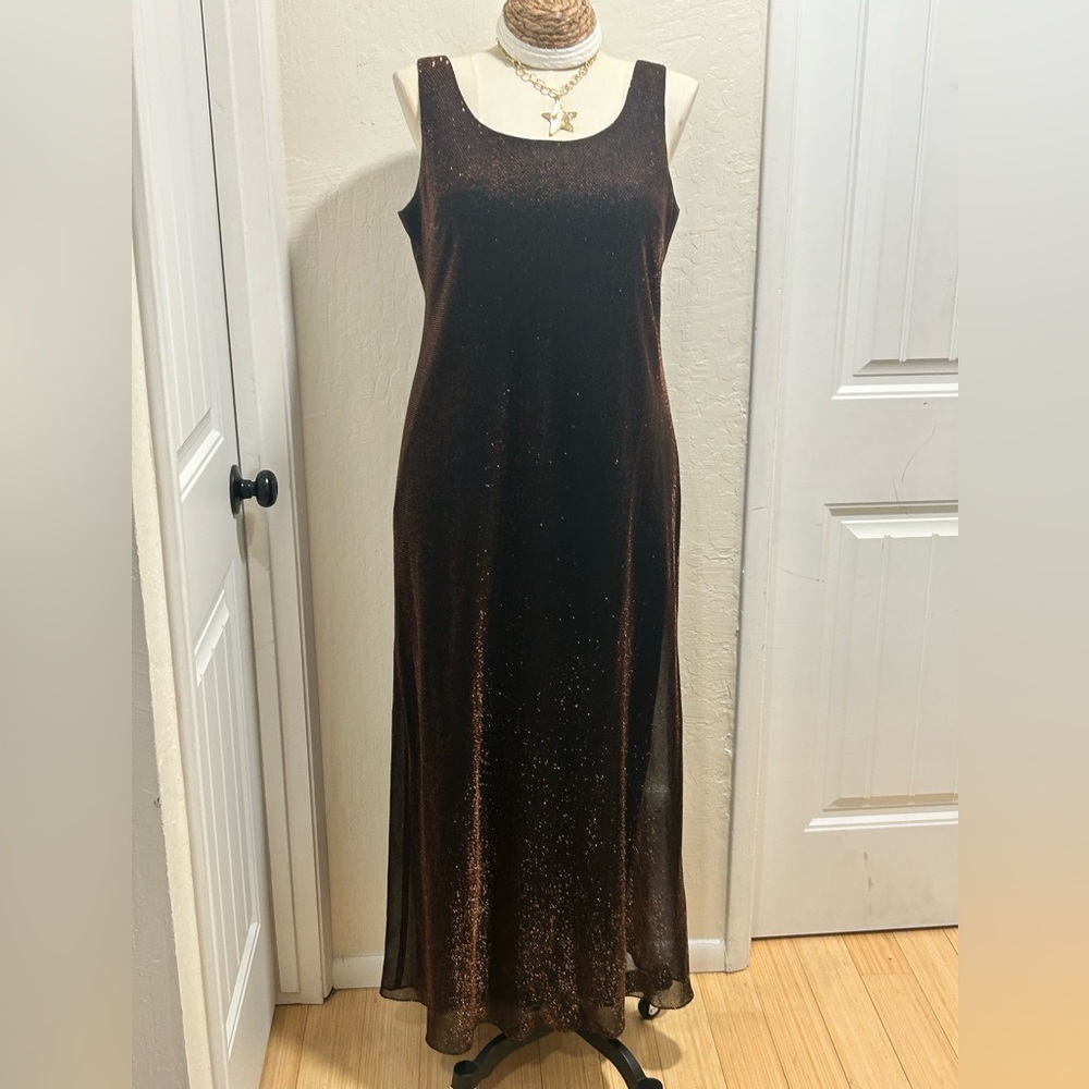 Patra Brown/Orange Gold Shimmer Velvet Maxi Dress